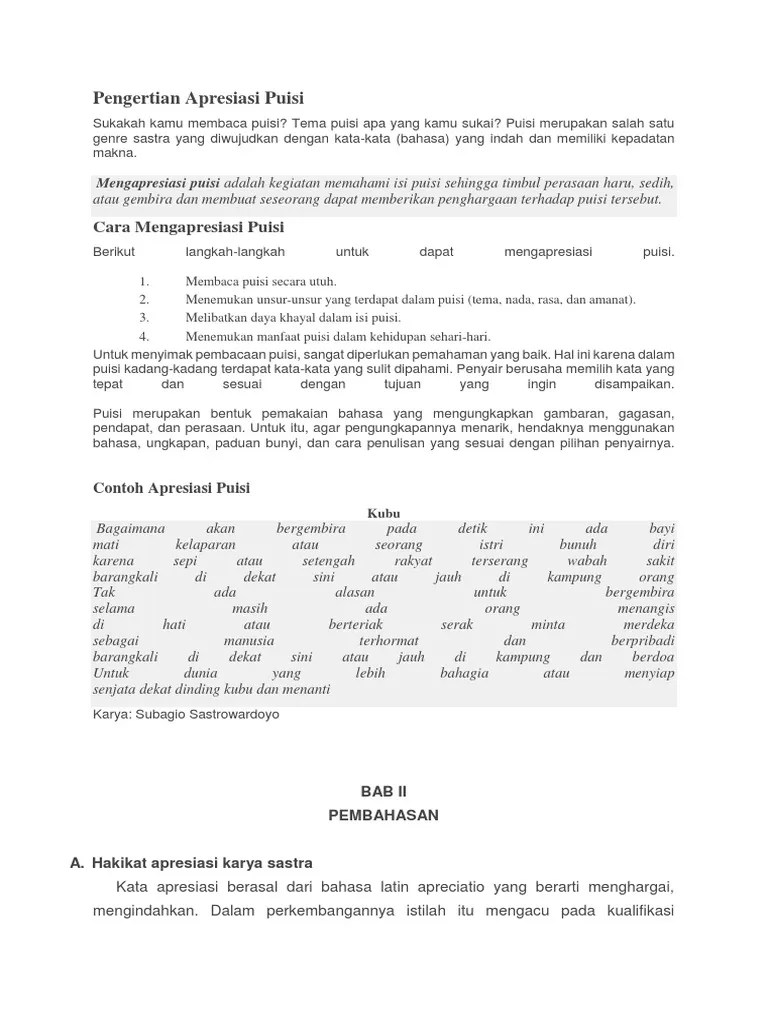 Cara Pembacaan Puisi Yang Tepat Dilihat Dari KT Puisi