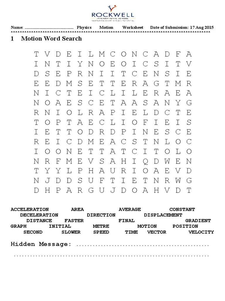 Worksheet Word Speed Acceleration