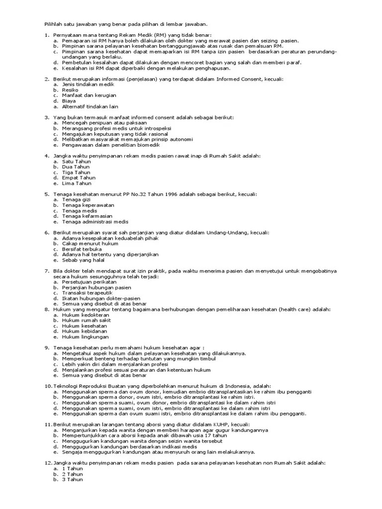 Soal Dan Jawaban Tes Rekam Medis | Pdf