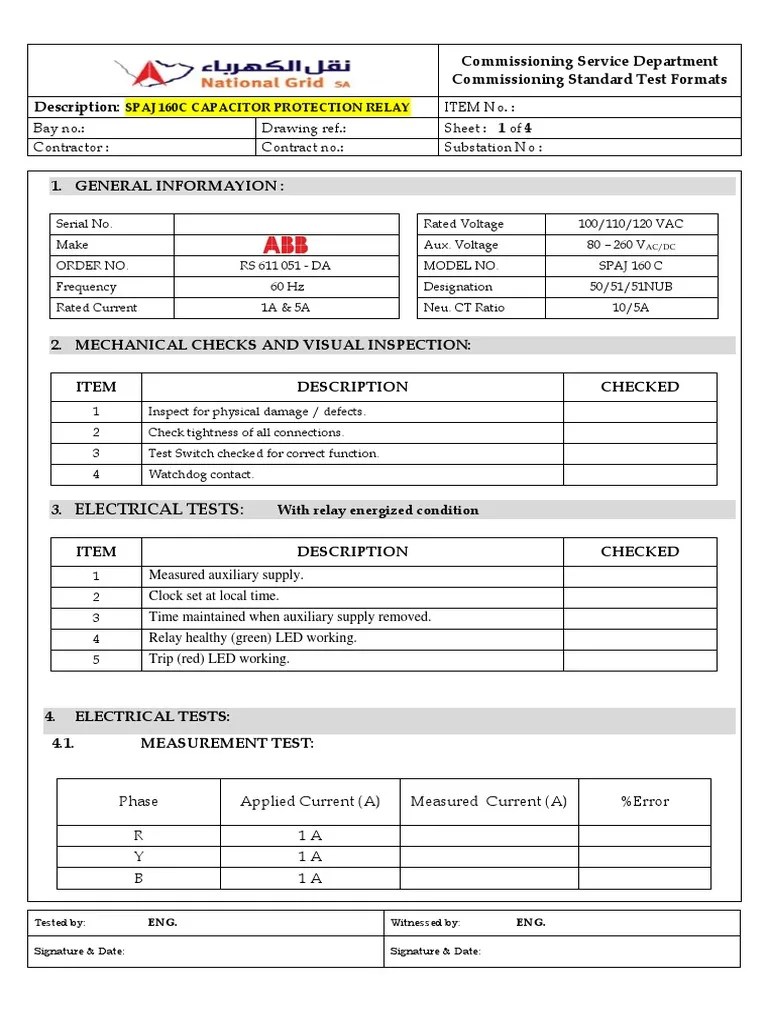 Commissioning Service Department Commissioning Standard Test Formats