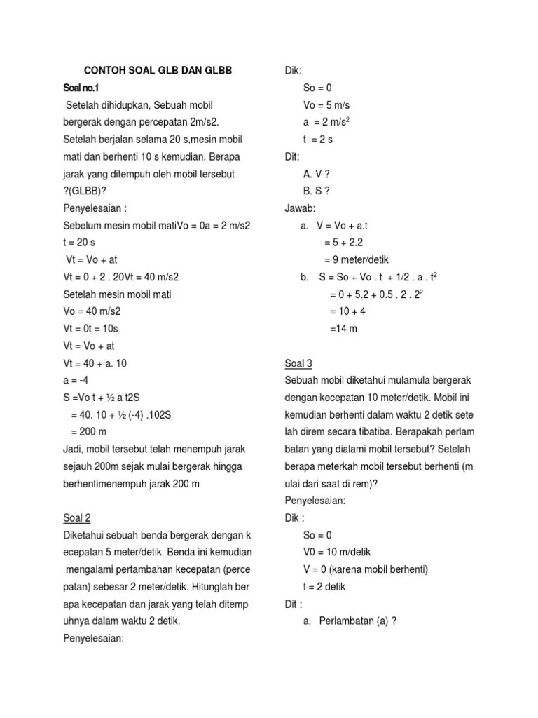 Contoh Soal Dan Jawaban GLB Dan GLBB Edit