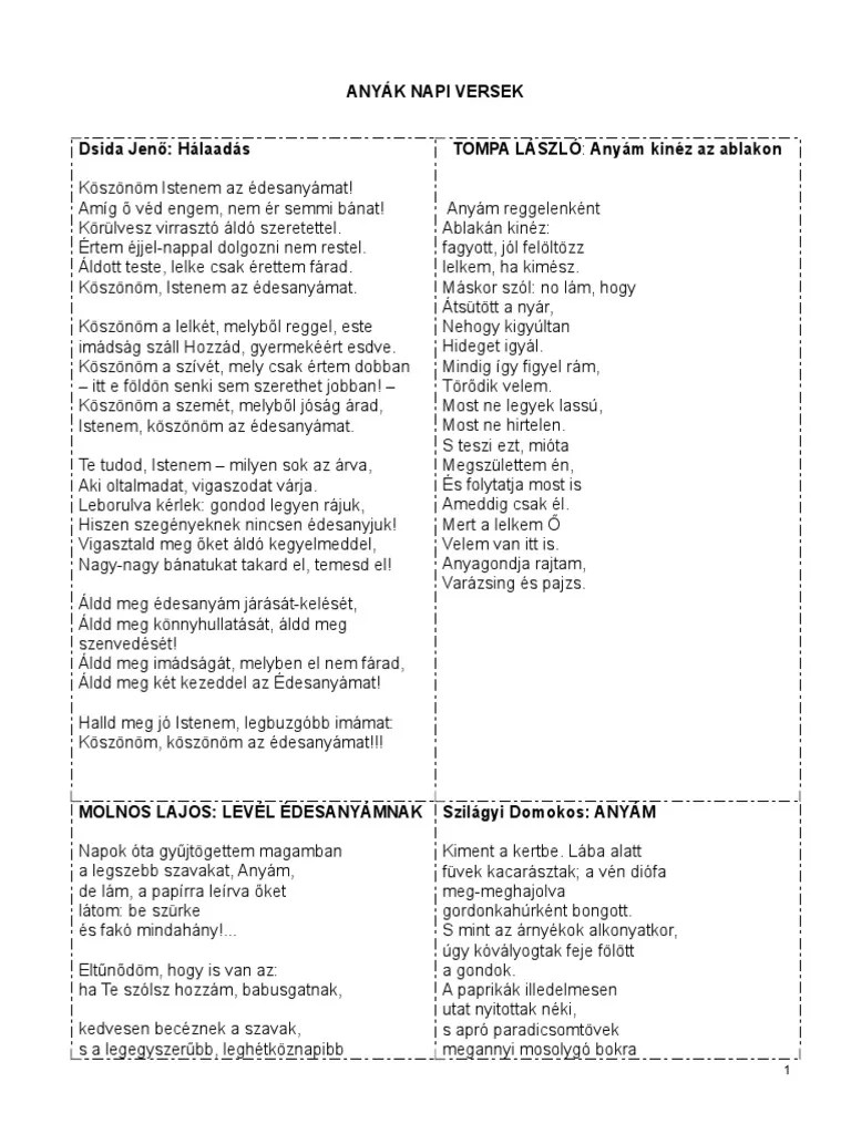 Anyák Napi Versek PDF