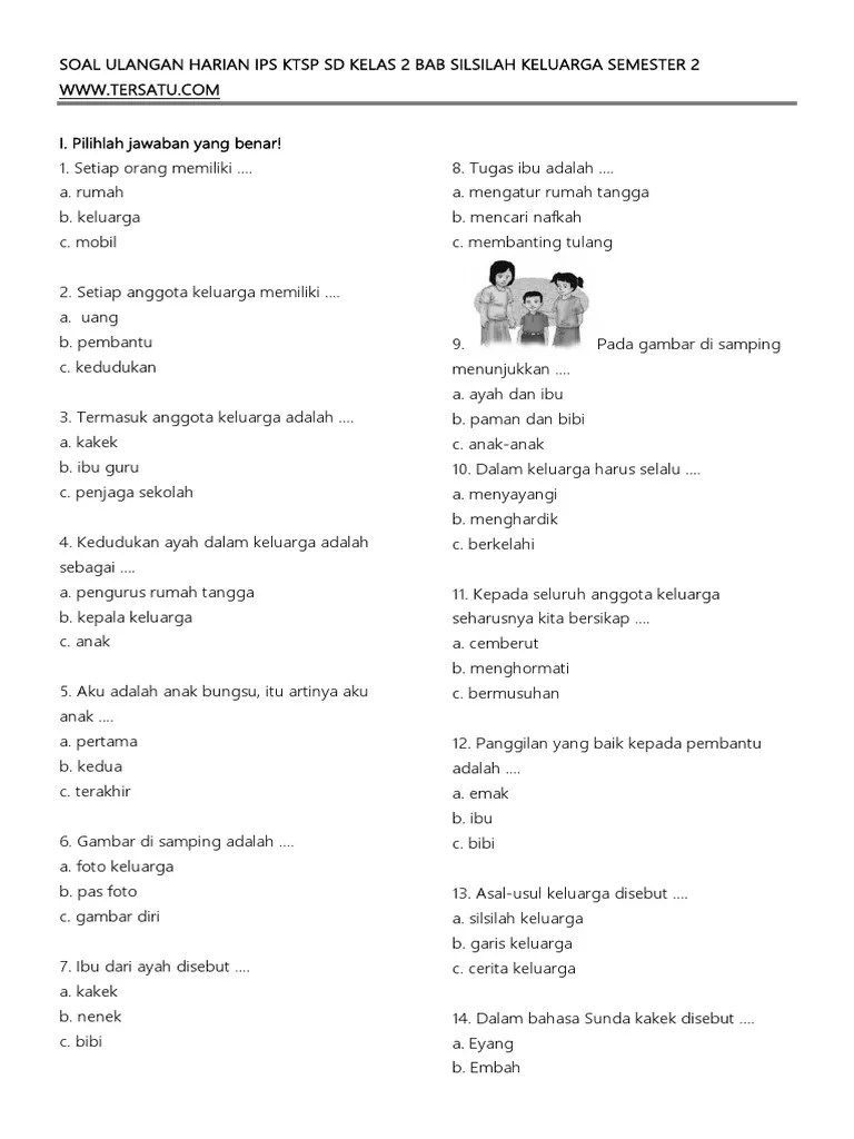 Soal Ulangan Harian Ips Ktsp Sd Kelas 2 Bab Silsilah Keluarga Semester 2