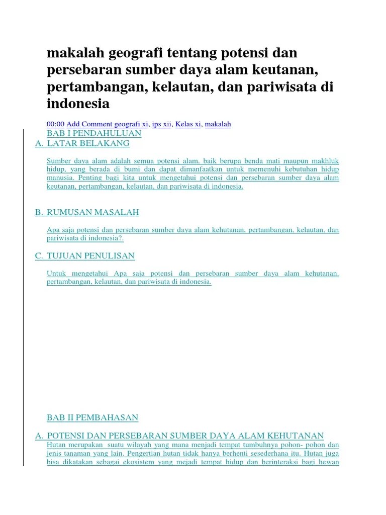 Makalah Geografi Kelas 11 Tentang Sumber Daya Alam - Contoh Makalah