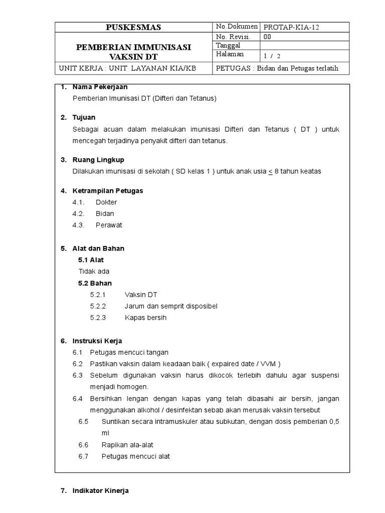 12 Pemberian Imunisasi Vaksin DT | PDF