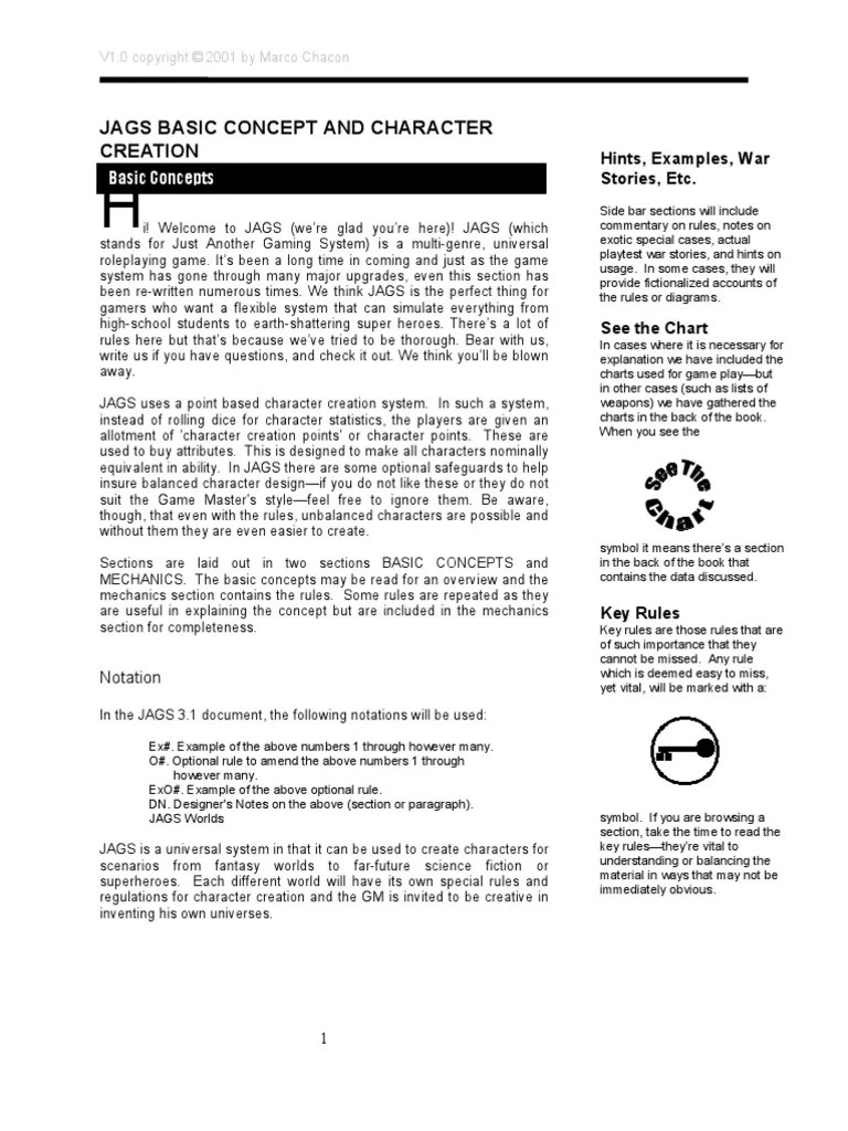 Jags Basic Concept and Character Creation PDF