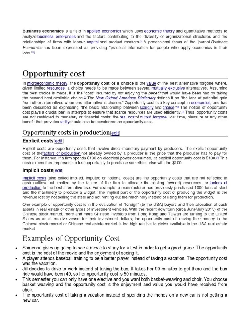 Examples of Opportunity Cost PDF Opportunity Cost Economics