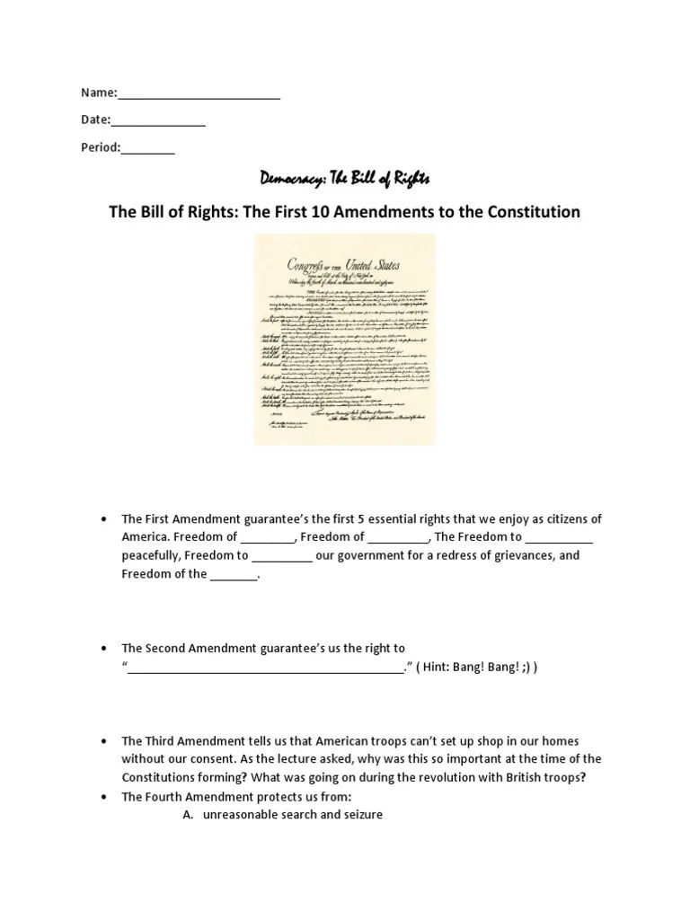 The Bill of Rights Guided Notes Worksheet PDF United States Bill Of
