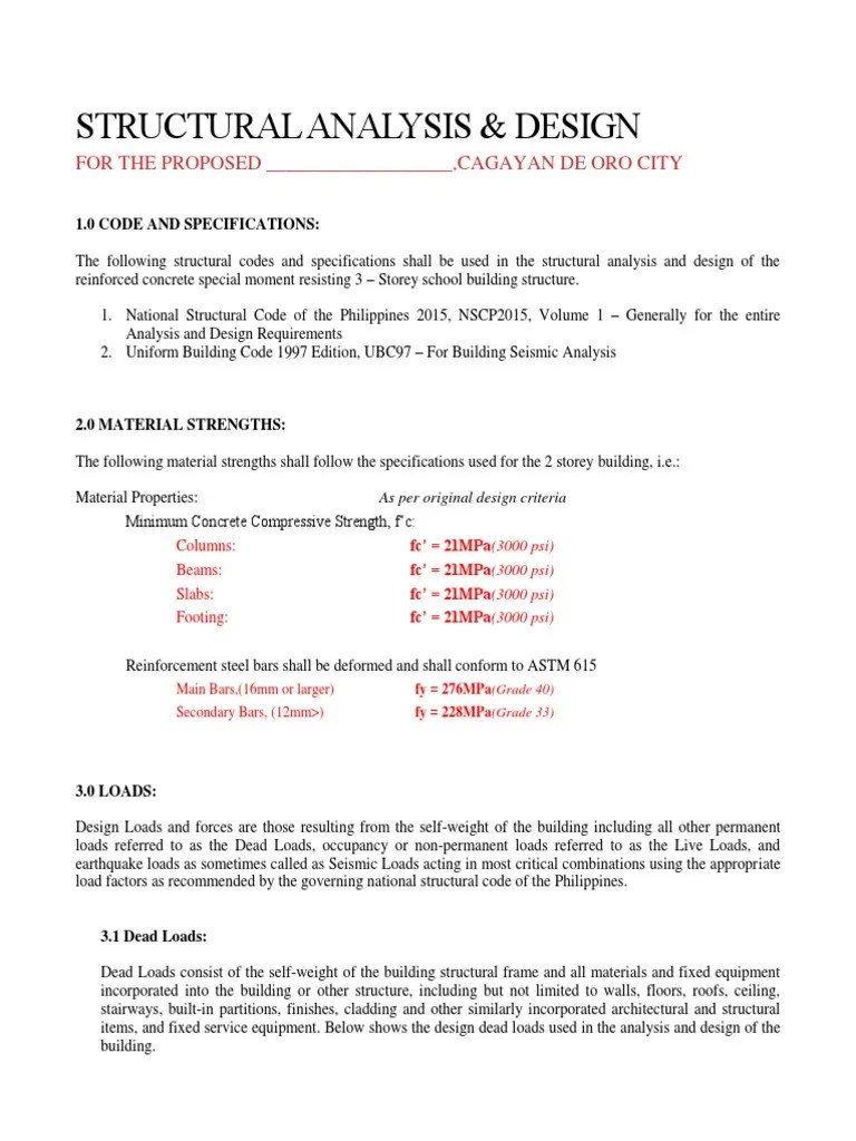Sample Structural Analysis and Design Criteria Structural Load
