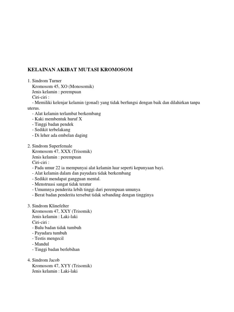 Kelainan Akibat Mutasi Kromosom | PDF