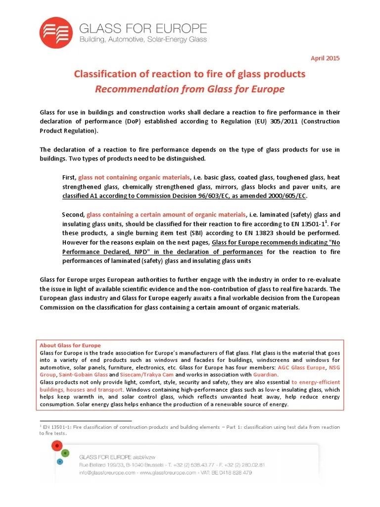 Classification of Reaction to Fire of Glass Products Glasses Glass Engineering And Science