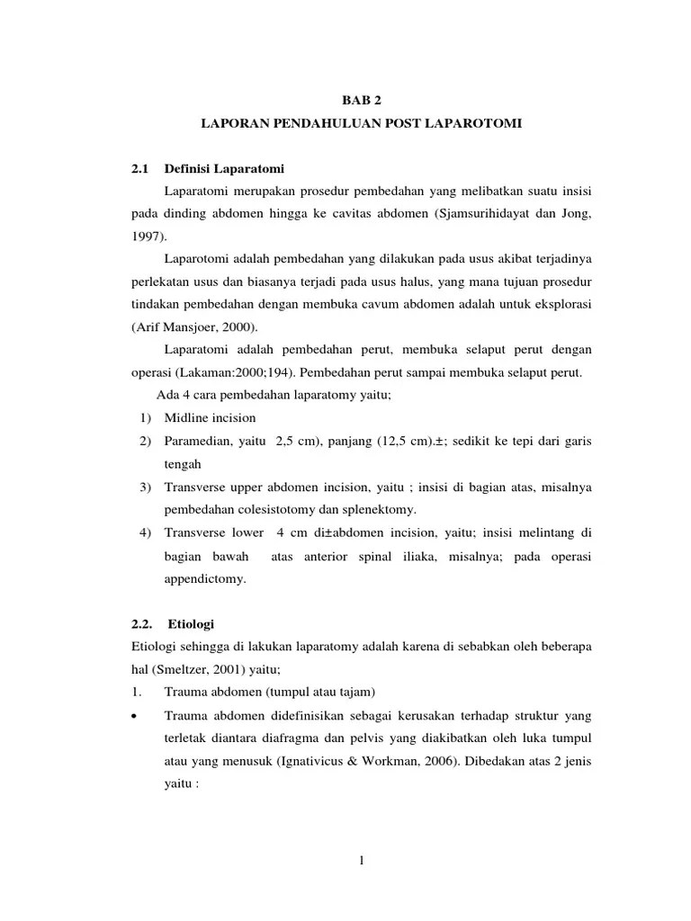 Laporan Pendahuluan Post Laparotomy Pdf Seputar Laporan