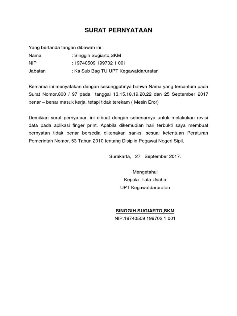 17 Contoh Surat Pernyataan Absensi