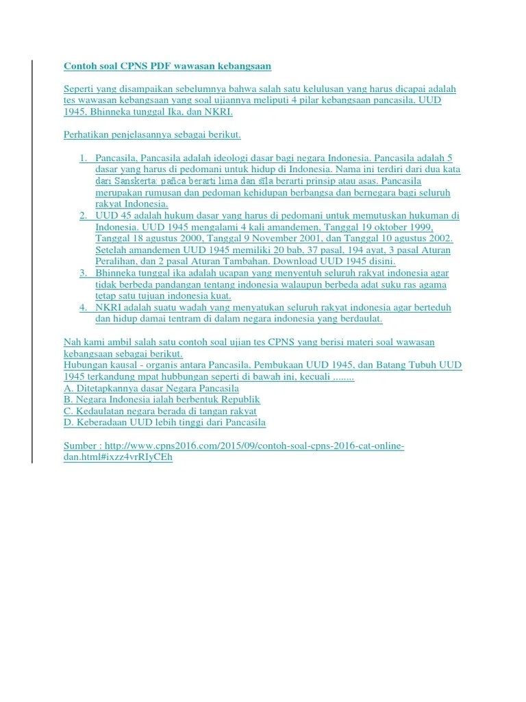 Contoh Soal Bhineka Tunggal Ika Cpns Barisan Contoh