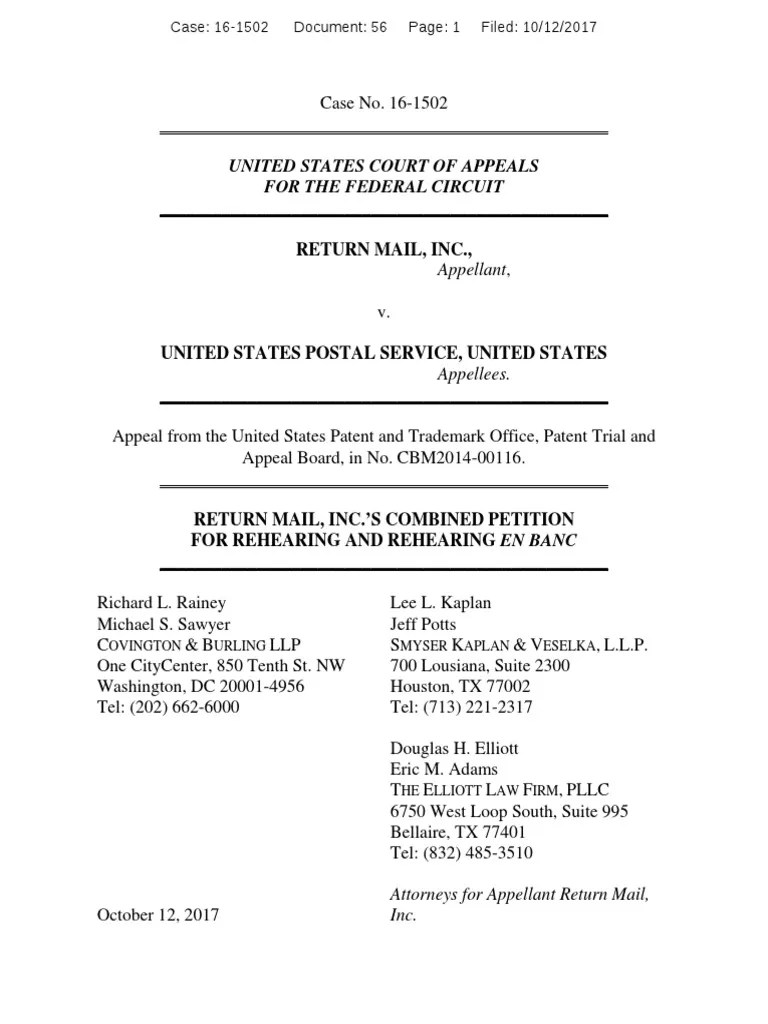 Return Mail Rehearing Petition Title 35 Of The United States Code