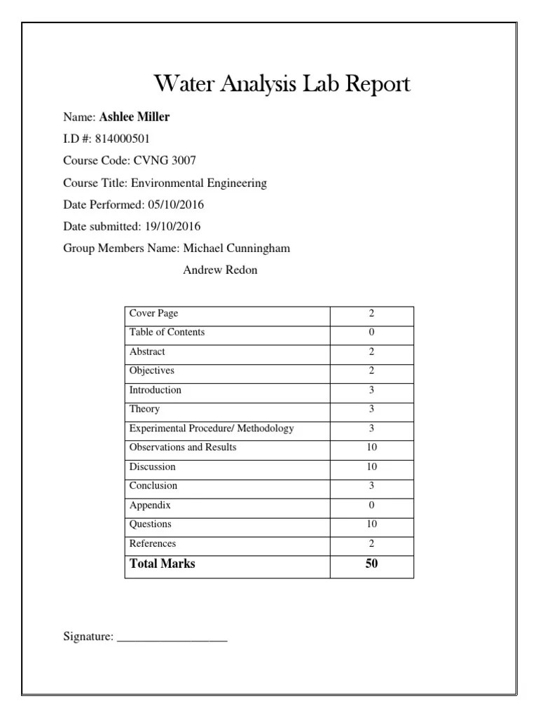 Water Analysis Lab Report PDF Alkalinity Water Purification