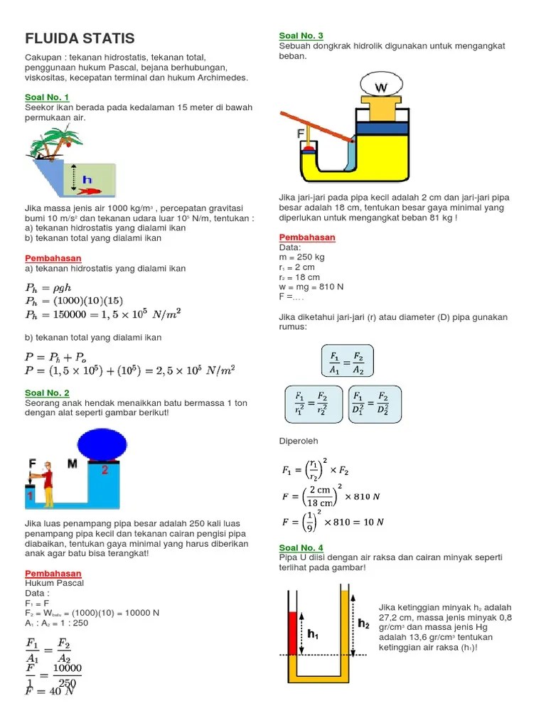 Contoh Soal Dan Pembahasan Tentang Fluida Statis - 2 | PDF
