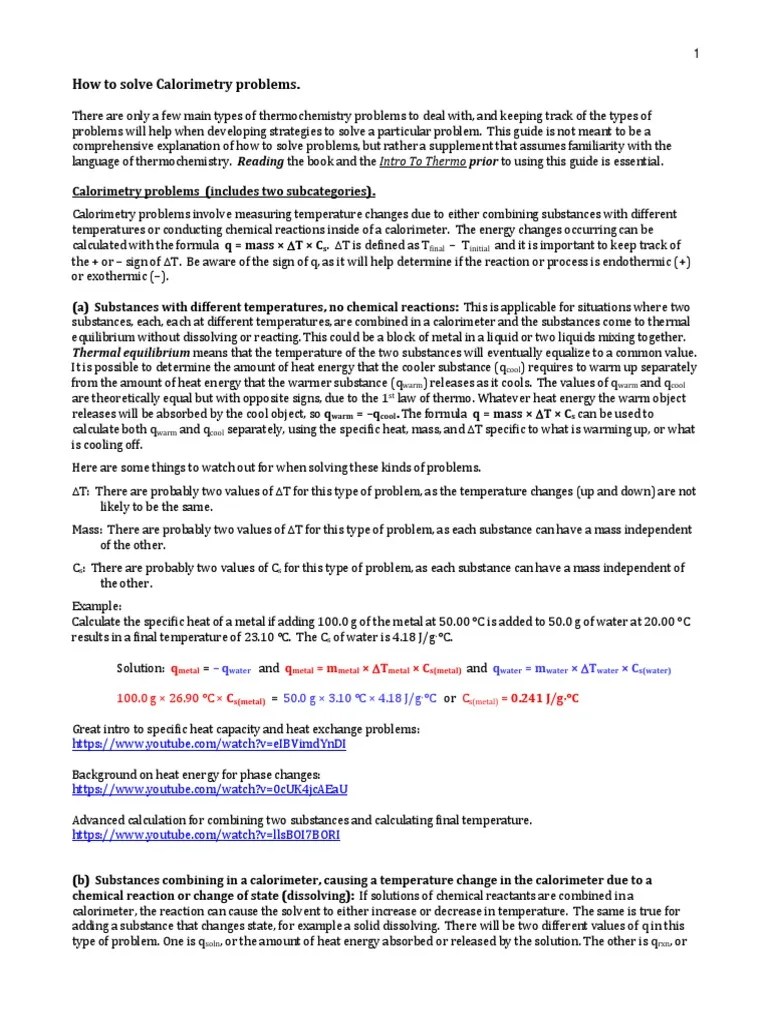 How To Solve Calorimetry Problems PDF Solution Materials