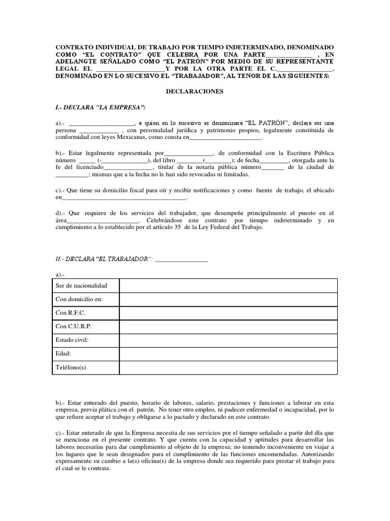 Contrato Individual de Trabajo Por Tiempo Indeterminado Periodo a