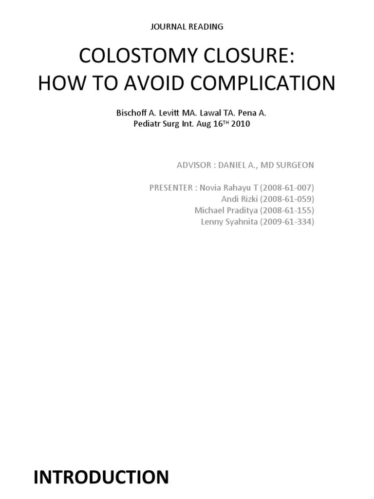 Colostomy Closure How To Avoid Complication Journal Reading PDF