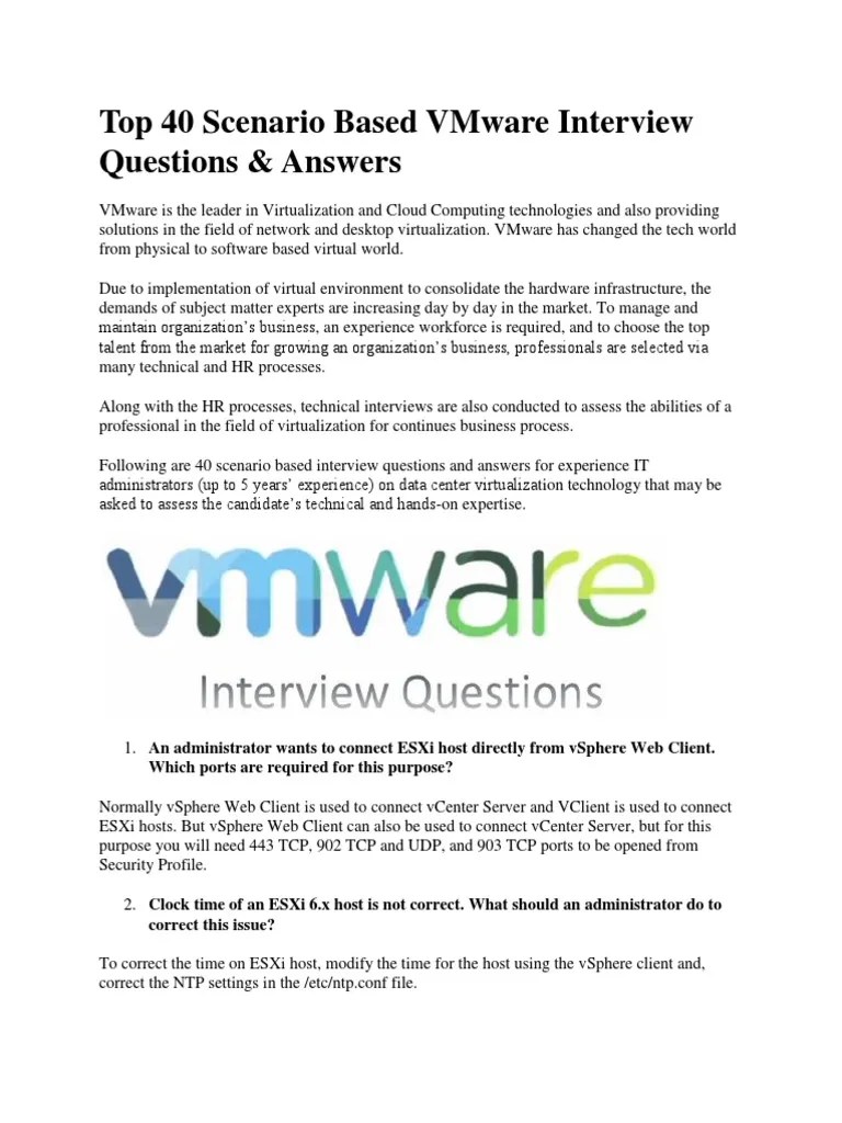 Top 40 Scenario Based VMware Interview Questions & Answers Virtual