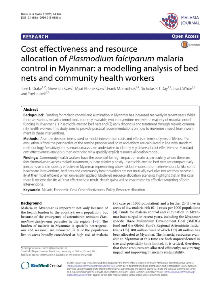 Cost Effectiveness and Resource Allocation of Plasmodium Falciparum