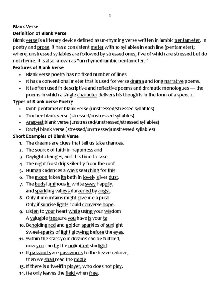 Blank Verse Poetry Metre (Poetry)