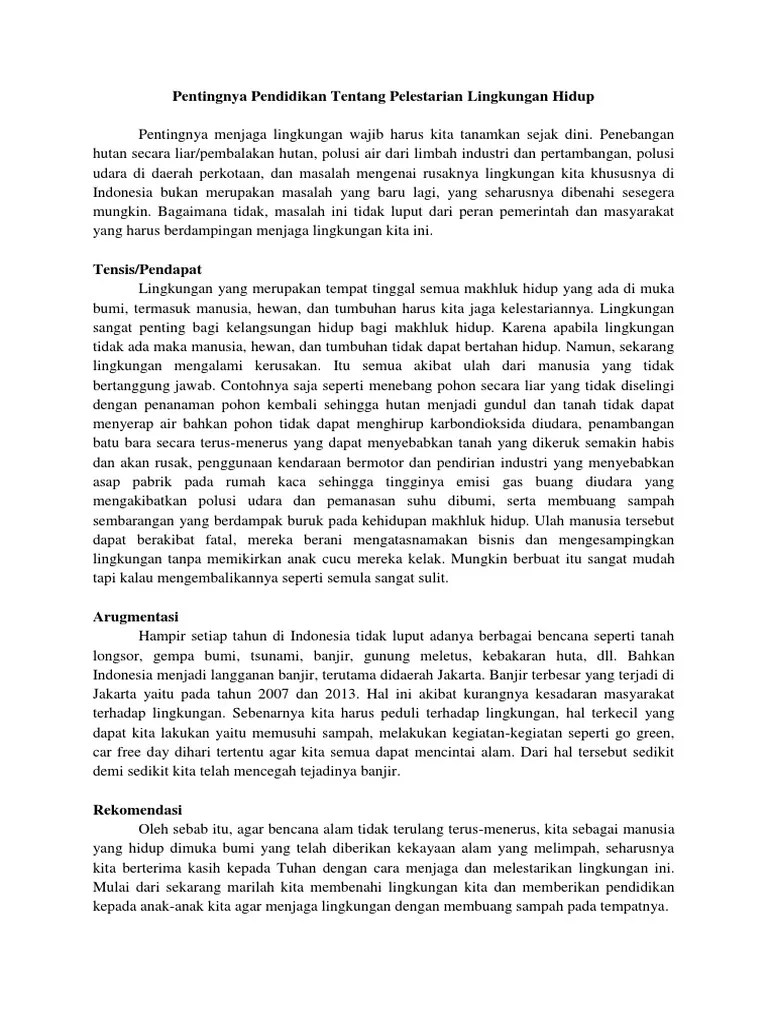 Pentingnya Pendidikan Tentang Pelestarian Lingkungan Hidup | PDF