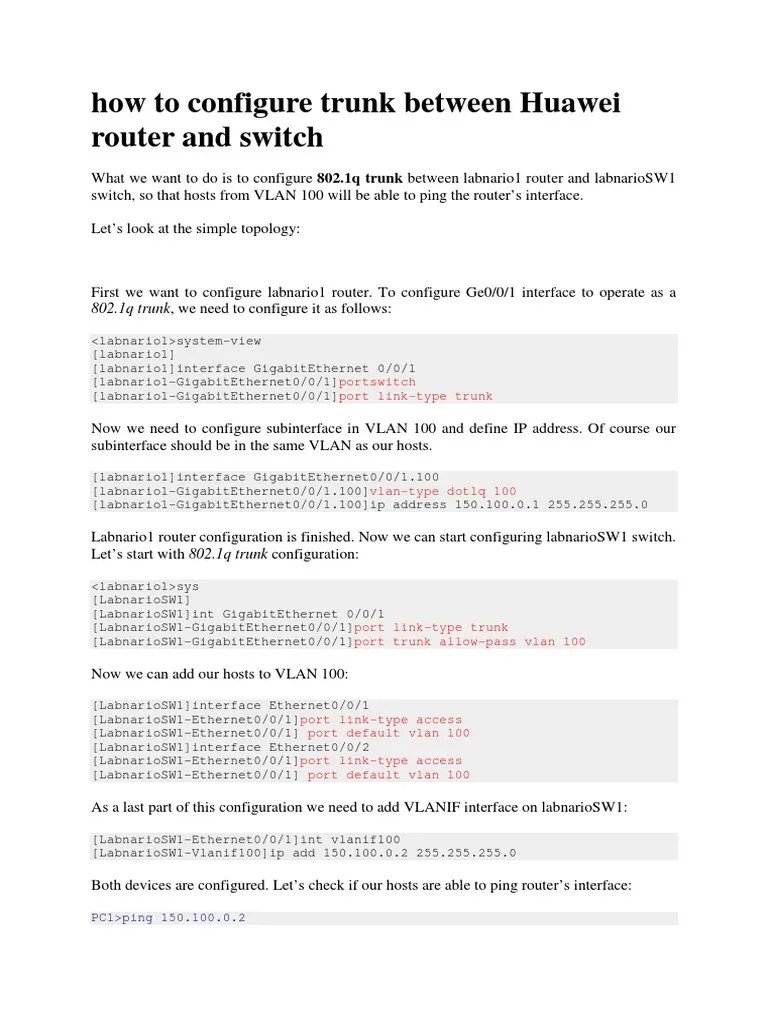 How To Configure Trunk Between Huawei Router and Switch PDF PDF