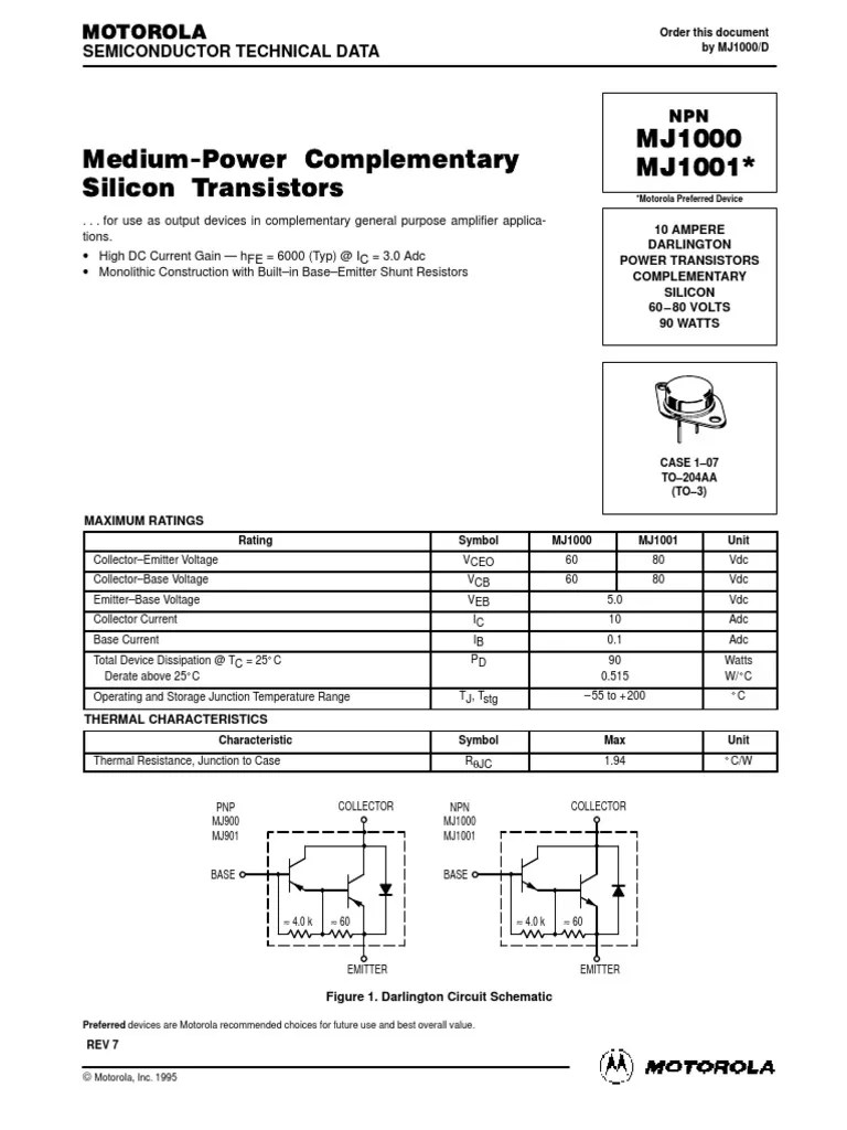 MJ1000Motorola Inc Bipolar Junction Transistor Transistor