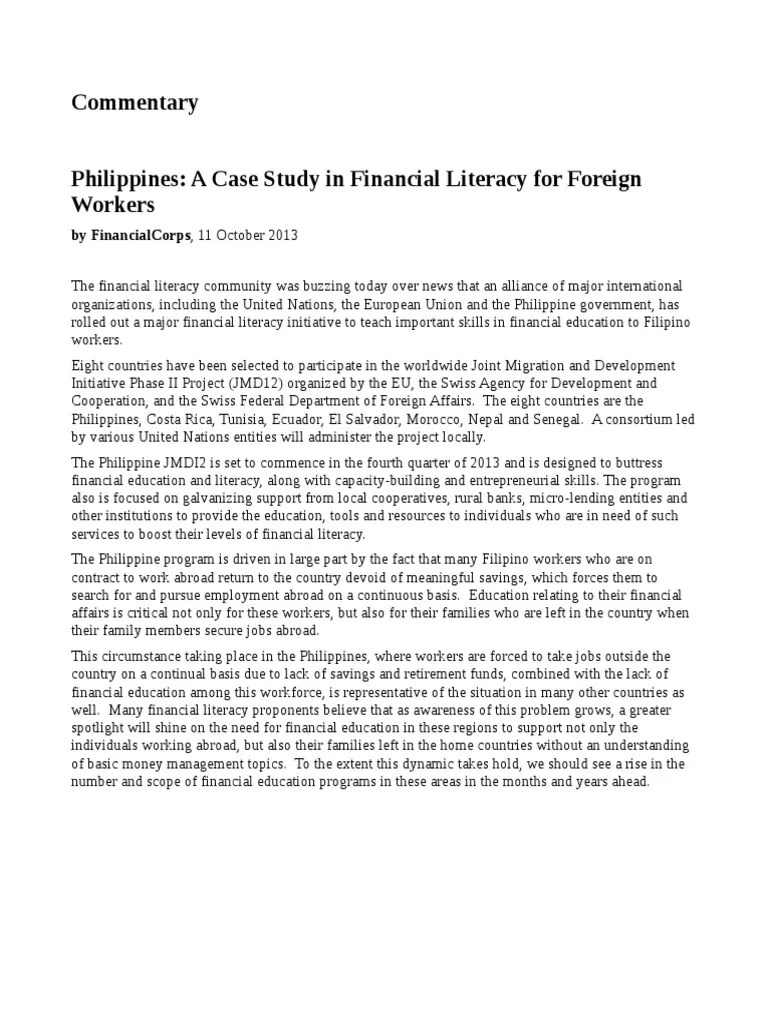 A Case Study in Financial Strategy Financial Literacy Literacy