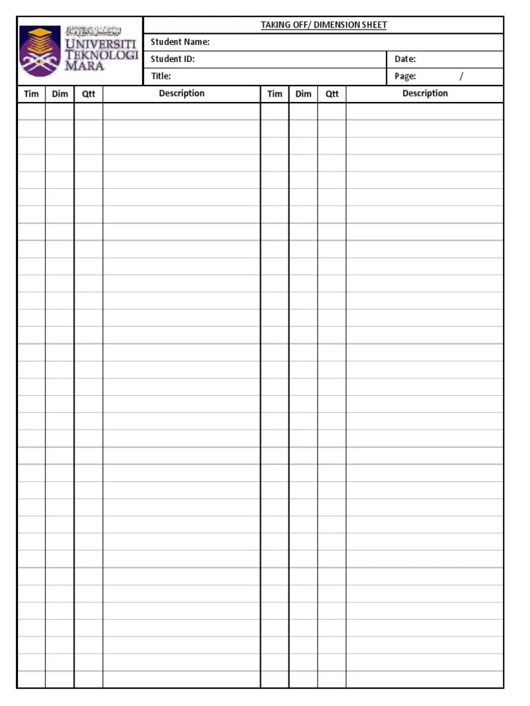 TakingOff Sheet, BQ Sheet and Concrete Mix Design Form Construction