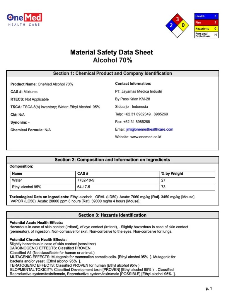 Material Safety Data Sheet Alcohol 70 PDF Ethanol Explosive