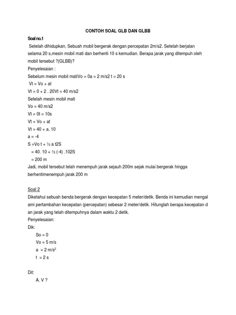 Contoh Soal Glb Dan Glbb Beserta Jawaban