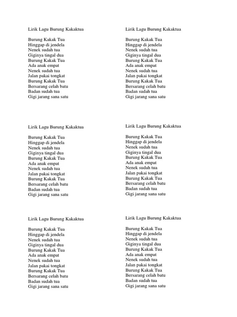 Lirik Lagu Burung Kakaktua | PDF