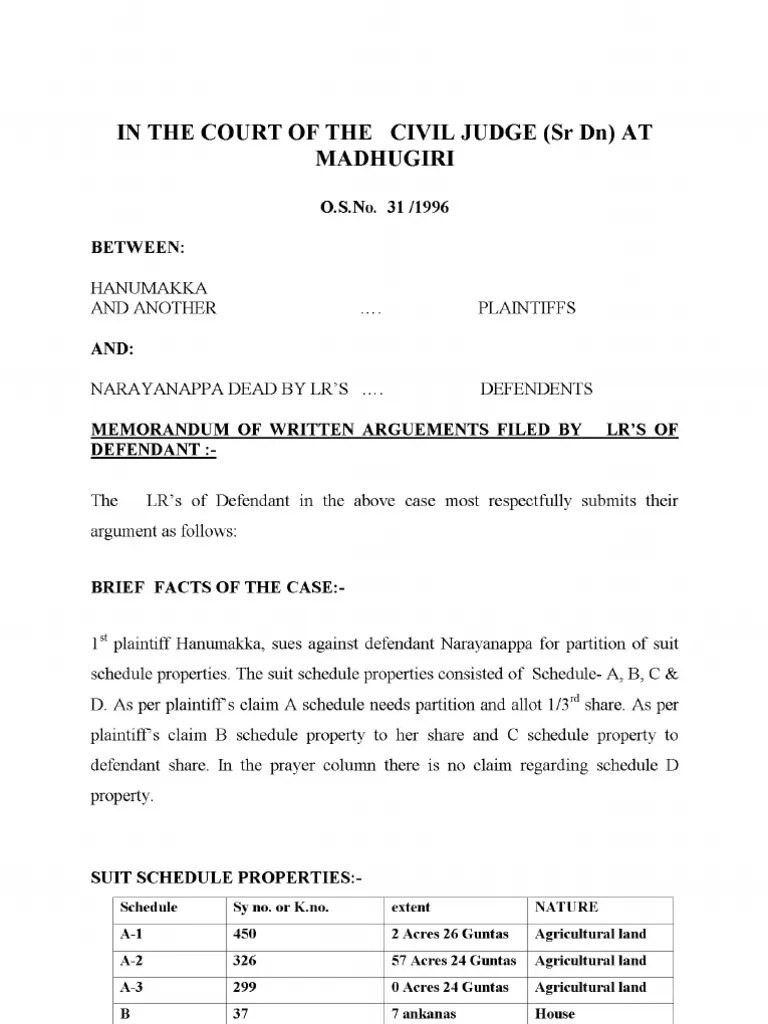 Written Arguments in Partition Suit PDF