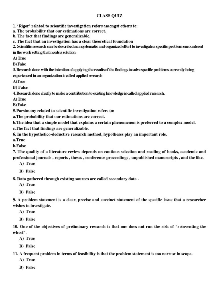 Quiz Scientific Method Science