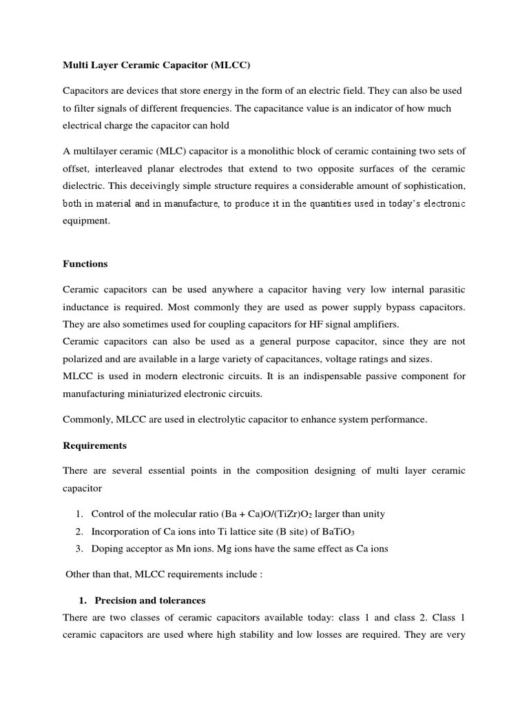 Understanding the MultiLayer Ceramic Capacitor Its Composition, Functions, Requirements and
