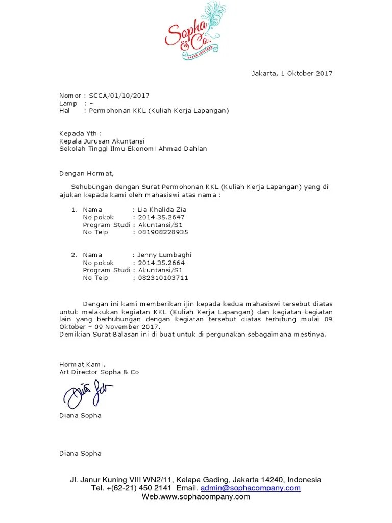 Contoh Surat Balasan KKL | PDF