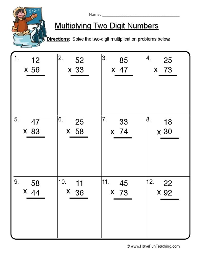 Two Digit Multiplication Worksheet 1 Algorithms And Data Structures