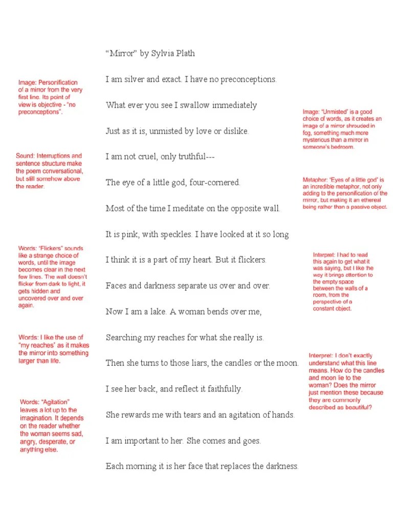 "Mirror" by Sylvia Plath PDF