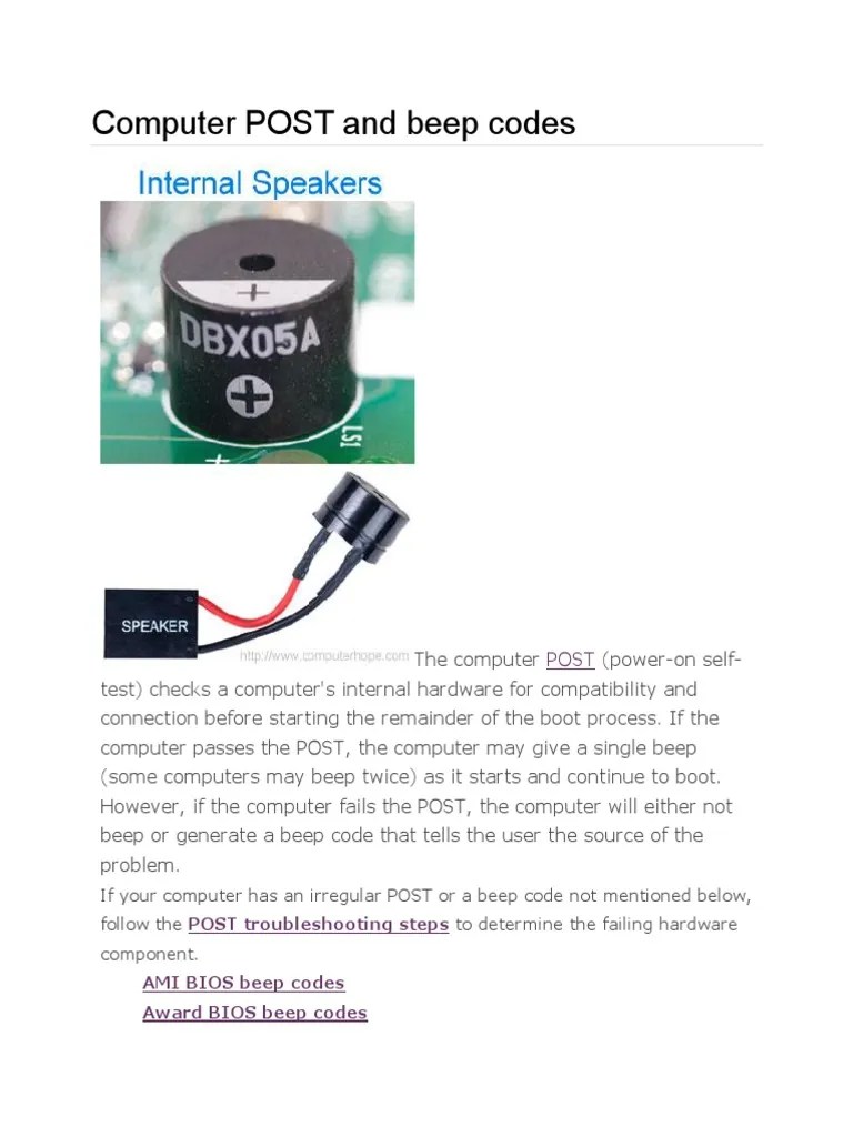 Computer POST and Beep Codes Bios Booting