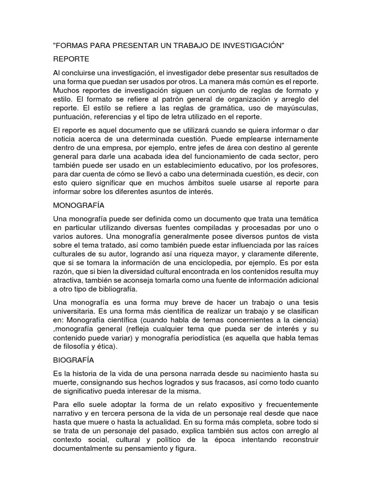 Formas Para Presentar Un Trabajo de Investigación