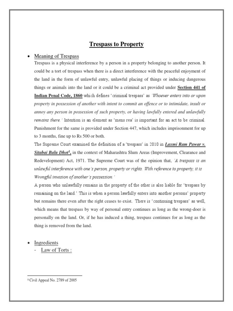 Trespass To Property PDF Trespass Law And Economics