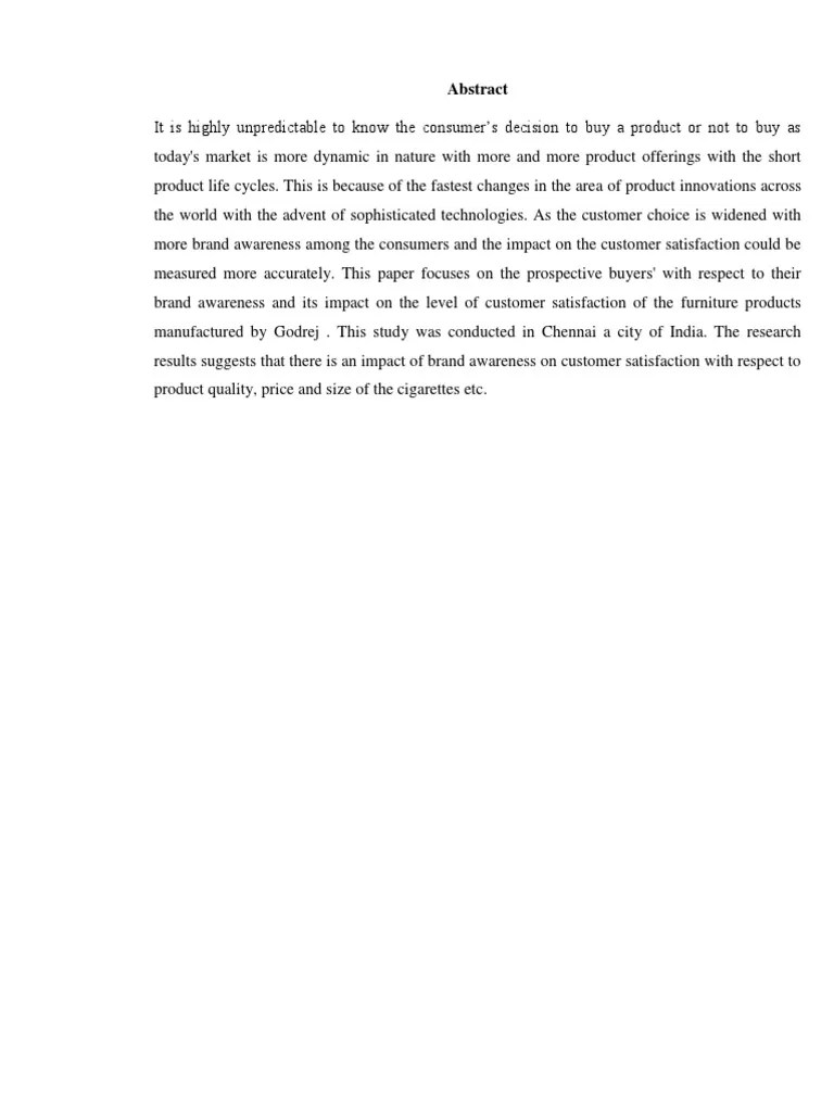 Barnd Awareness and Customer Satisfaction On Godrej Download Free PDF