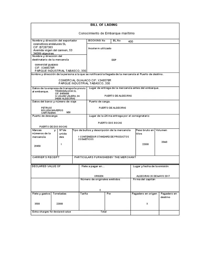 9 Modelo Bill of Lading