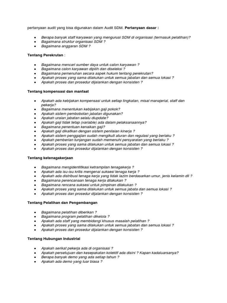 Pertanyaan Audit Yang Bisa Digunakan Dalam Audit SDM | PDF