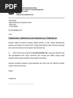Tetapi pihak yang terlibat perlu kemukakan surat kebenaran penangguhan pemeriksaan . Contoh Surat Permohonan Pemeriksaan Bangunan Oleh Pihak Bomba