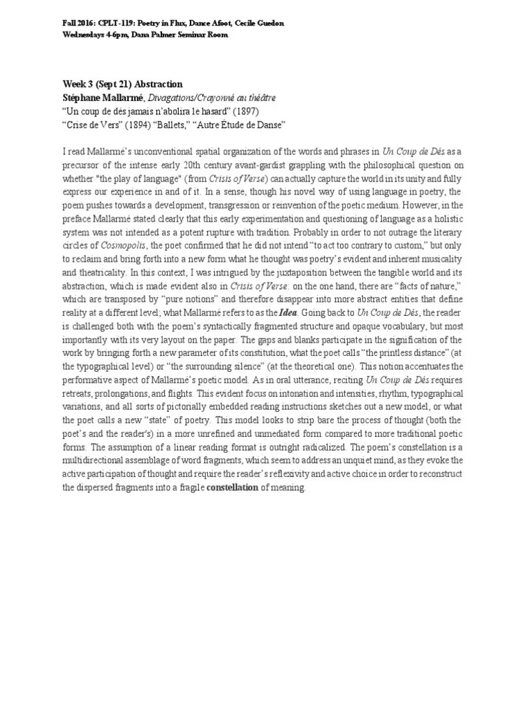 Mallarme's Throw of The Dice PDF Poetry Cognition