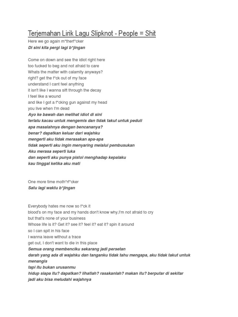 Terjemahan Lirik Lagu Slipknot | PDF